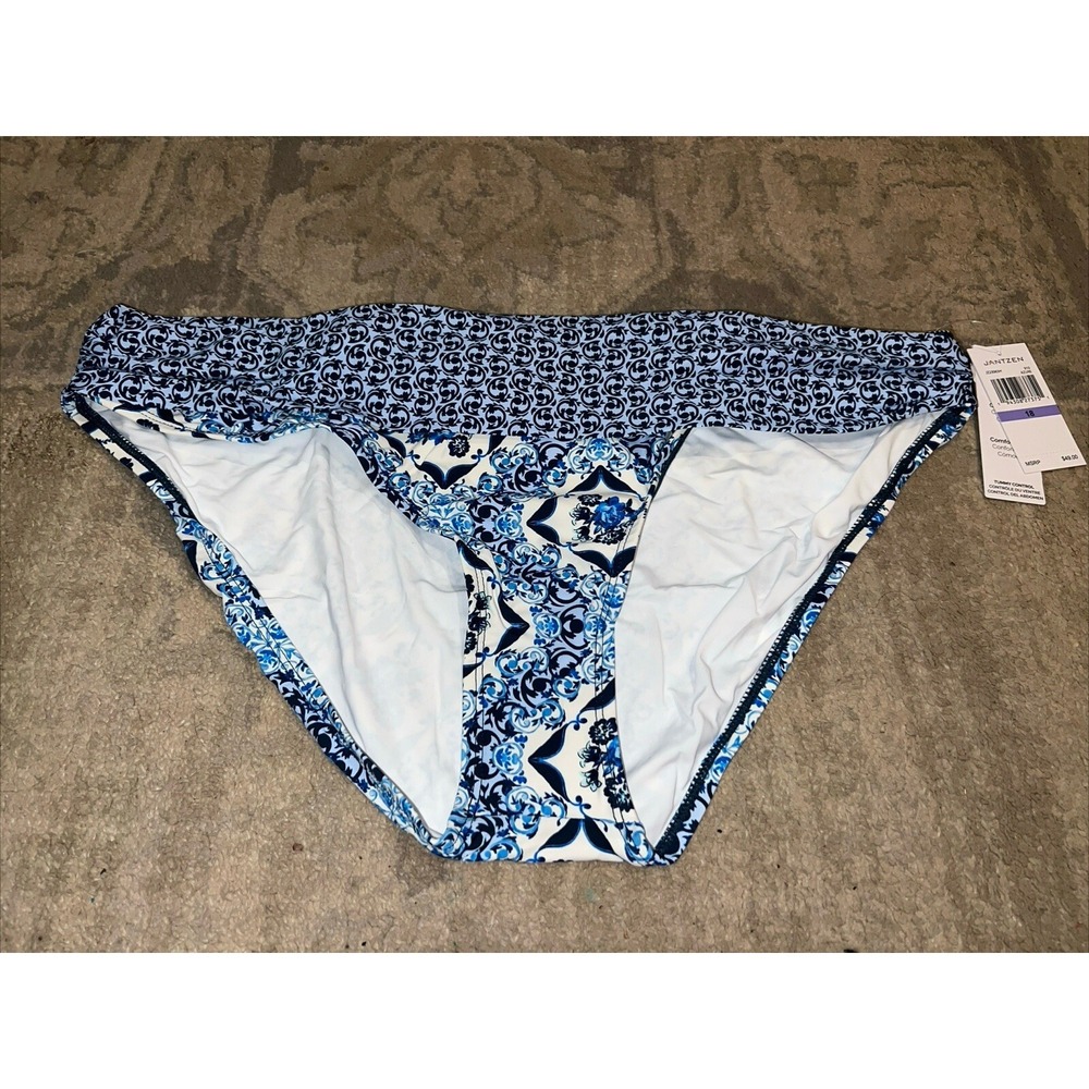 New Jantzen Women's Blue Shirred Waist Bikini Bottom Swimwear‎ Size 18